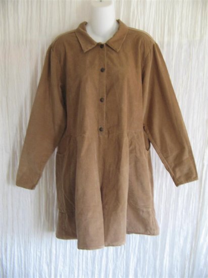 Jeanne Engelhart FLAX Brown Corduroy Shorts Shirt Romper Outfit Medium M