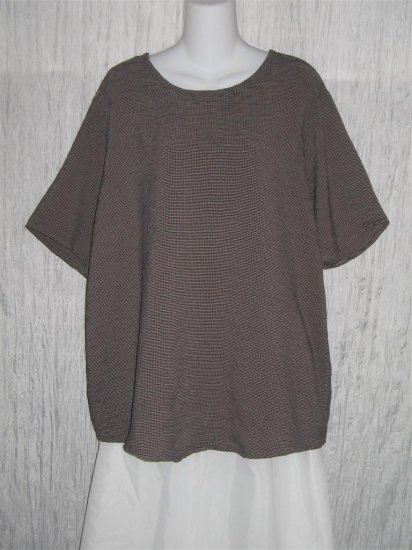 Flax by Jeanne Engelheart Black Taupe Check Tunic Top Shirt Medium M