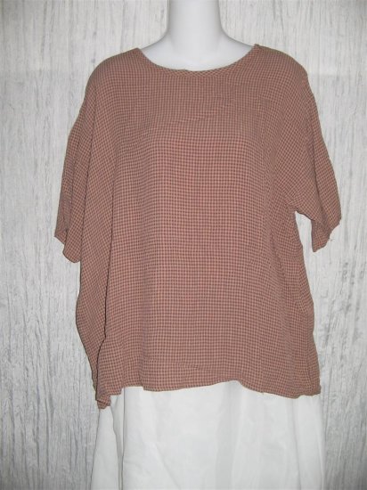Flax by Jeanne Engelheart Chocolate Check Tunic Top Shirt Medium M