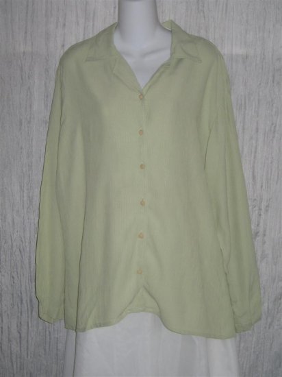 Jeanne Engelhart FLAX Lemon Lime Gingham Button Shirt Top Medium M