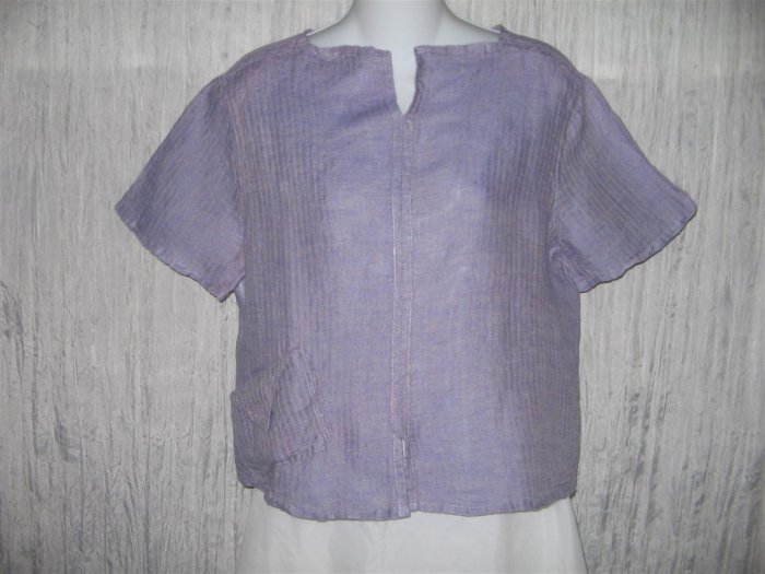 Jeanne Engelhart FLAX Purple Cropped Linen Shirt Top Small S