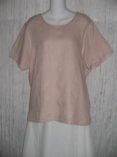 Jeanne Engelhart FLAX Pink Linen Pullover Shirt Tunic Top Medium M