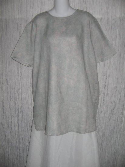 Jeanne Engelhart FLAX Blue Linen Pullover Shirt Tunic Top Medium M
