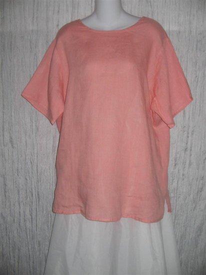 Jeanne Engelhart FLAX Coral Linen Pullover Shirt Tunic Top Large L