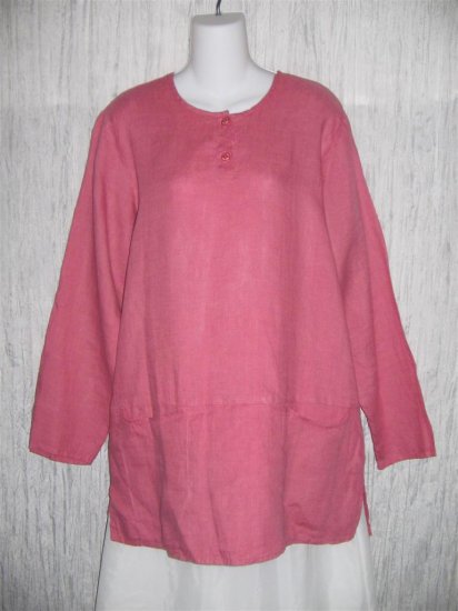 Jeanne Engelhart FLAX Pink Skirted Linen Pullover Shirt Tunic Top Medium M