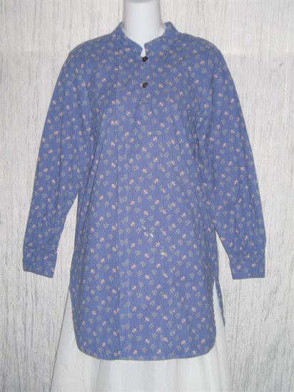 Jeanne Engelhart FLAX Blue Corduroy Tunic Top Shirt Petite P