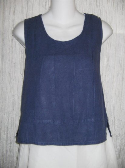 Jeanne Engelhart FLAX Blue Linen Tank Top Shirt Small S