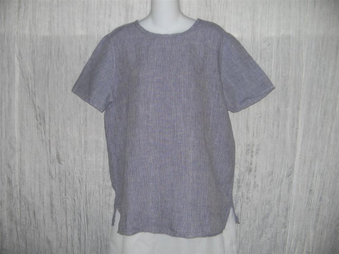 Jeanne Engelhart FLAX Blue Grid Linen Pullover Shirt Tunic Top Petite P