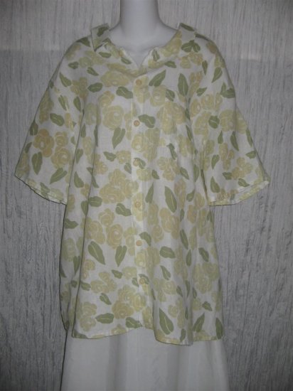 FLAX Floral Linen Button Shirt Tunic Top Engelhart 1G