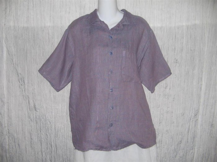 Jeanne Engelhart FLAX Purple Grid Linen Button Shirt Tunic Top Petite P