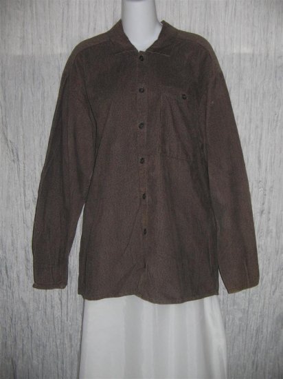 Jeanne Engelhart FLAX Brown Corduroy Button Shirt Tunic Top Small S
