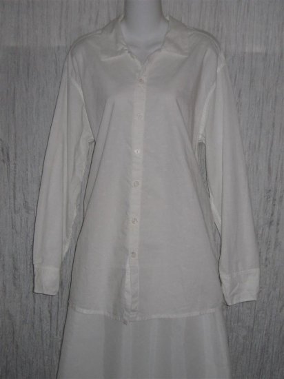 Jeanne Engelhart FLAX Long White Tunic Top Shirt Small S