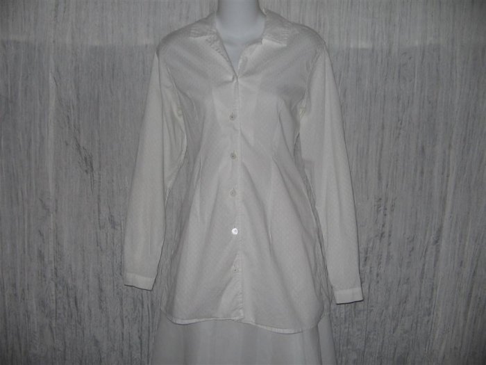 Jeanne Engelhart FLAX Long Shapely White Tunic Top Shirt Small S