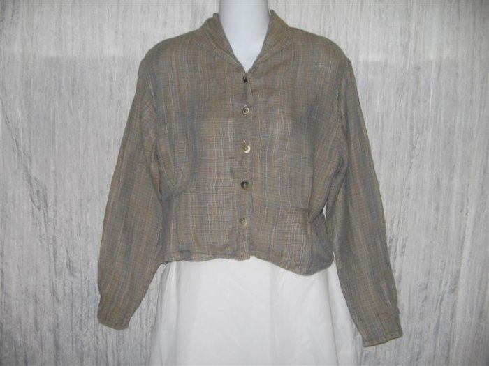 Jeanne Engelhart FLAX Shapely Linen Button Shirt Tunic Top Petite P