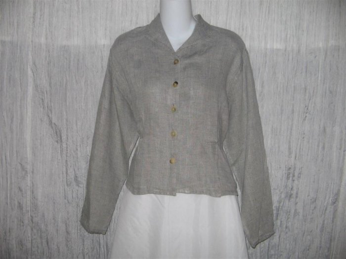 Jeanne Engelhart FLAX Shapely Linen Button Shirt Tunic Top Medium M