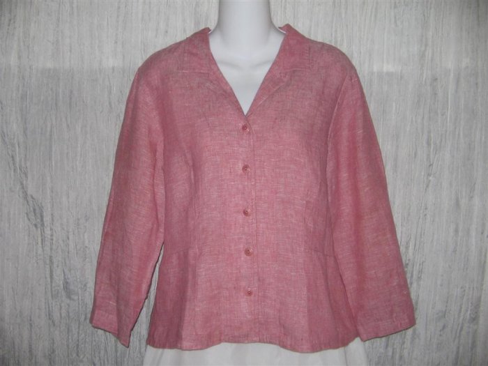 FLAX Shapely Pink Linen Button Shirt Tunic Top Engelhart Small S