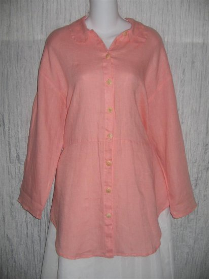 Jeanne Engelhart FLAX Pink Linen Skirted Button Tunic Top Shirt Small S