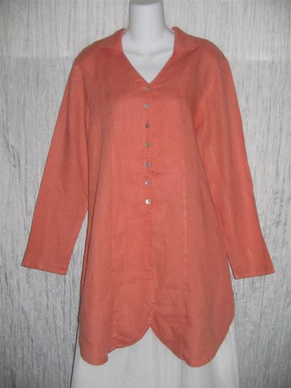 Jeanne Engelhart FLAX Pink Linen Skirted Button Tunic Top Shirt Small S