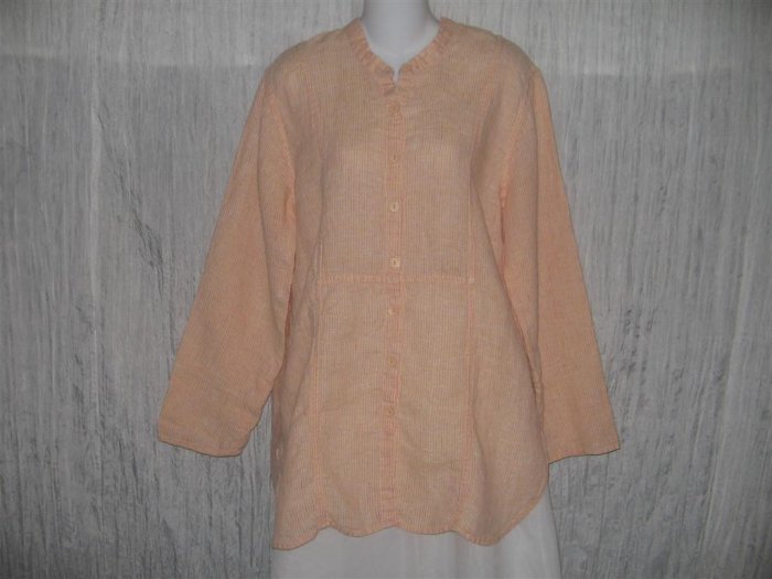 Jeanne Engelhart FLAX Orange Grid Linen Button Tunic Top Shirt Small S