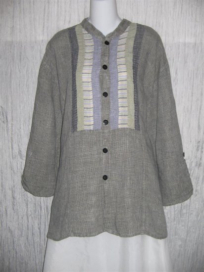 Jeanne Engelhart FLAX Button Tunic Top Shirt Large L
