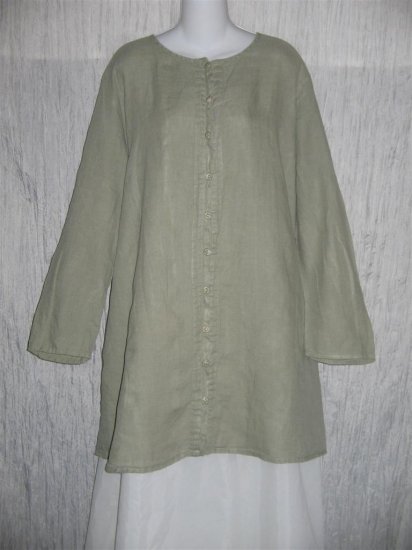 Jeanne Engelhart FLAX Soft Green Linen Button Tunic Top Shirt 2G