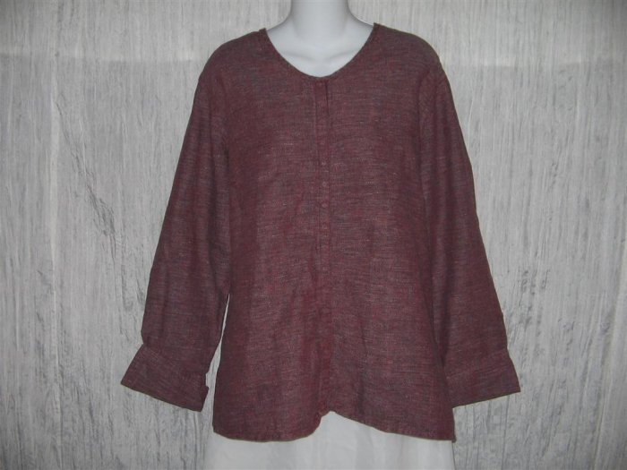 Jeanne Engelhart FLAX Mixed Berry Linen Snappy Tunic Top Shirt Medium M