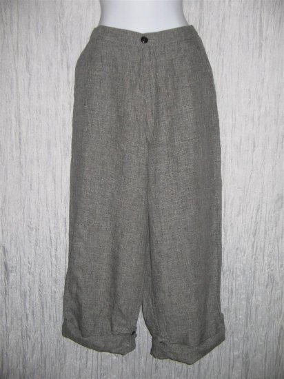 FLAX by Jeanne Engelhart Gray Linen Button Tab Floods Pants Trousers Medium M