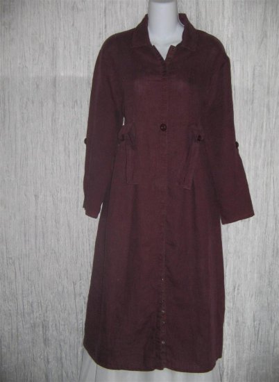 FLAX by Jeanne Engelhart Plum LINEN Snappy Belted Duster Dress Coat Petite P