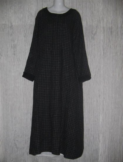 FLAX by Jeanne Engelhart Black LINEN Grid Dress Large L