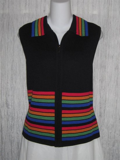 ST. JOHN Sport Marie Gray Black Striped Knit Zip Top Large L