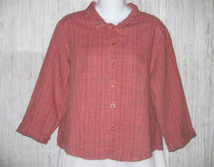 FLAX Shapely LINEN Button Shirt Top Jeanne Engelhart Small S