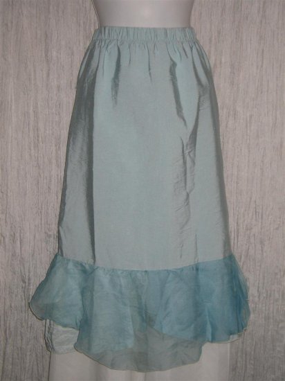 New Jackie Loves John Art to Wear Blue Silk Layered Hem Skirt Large L