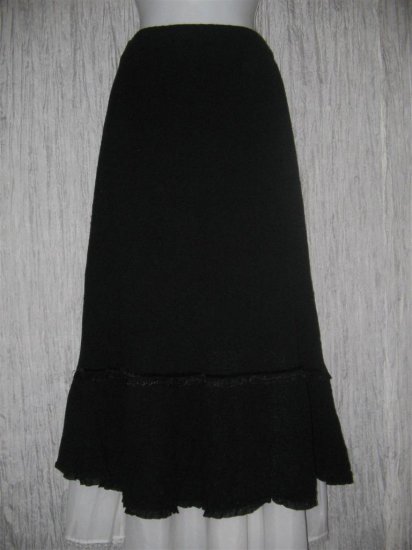 NWT APRIL CORNELL Long Soft Black Ribbon Trim Knit Skirt Large L
