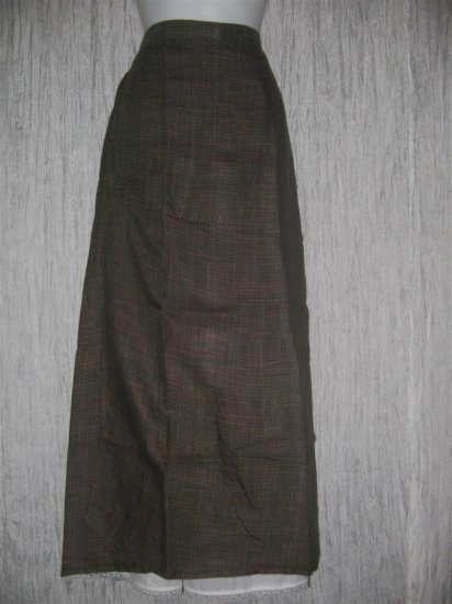 FLAX by Jeanne Engelhart Earthy Plaid Linen Faux Wrap Skirt Large L