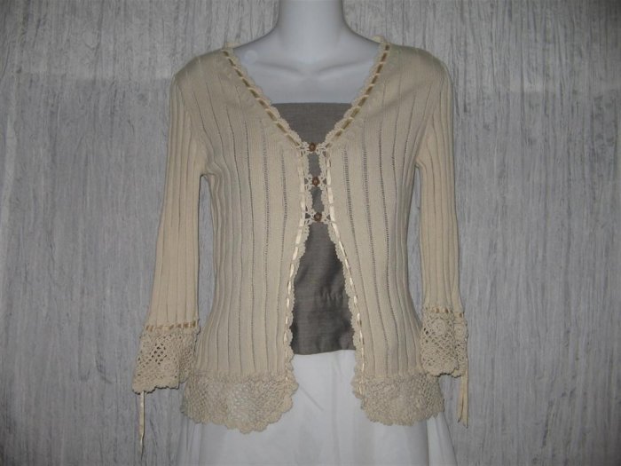 Nanette Lepore Shapely Ecru Ribbon Lace Cardigan Sweater Small S