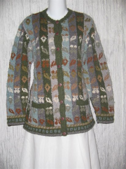 NAN HADDEN Art to Wear Wool Hand knit Cardigan Sweater Large L
