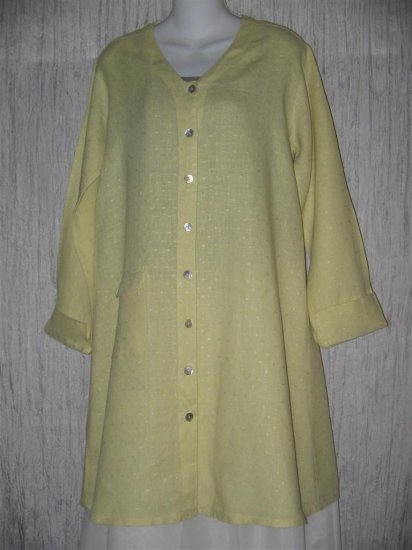 FLAX Long Green Linen Button Tunic Top Jacket Jeanne Engelhart Small S