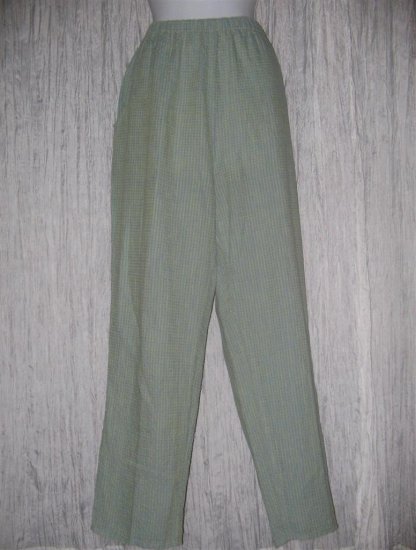 Jeanne Engelhart FLAX Long Blue Green Linen Pants Medium M