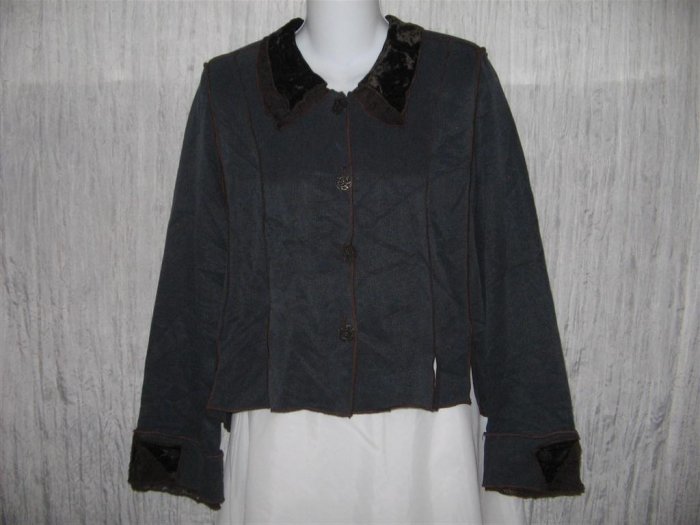 NEIL & DAVID Jewel Blue Velvet & Lace Trim Shapely Jacket Large L