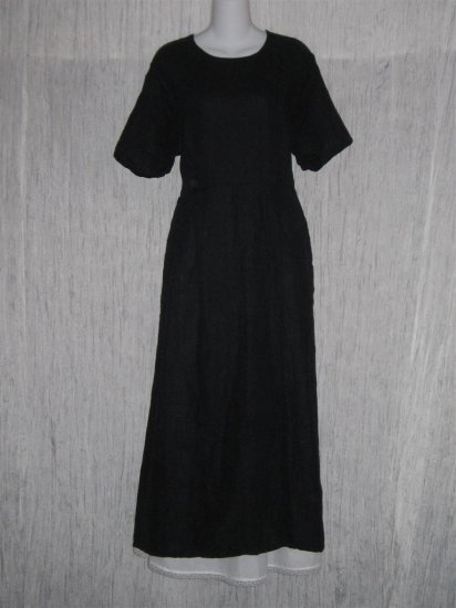 FLAX by Jeanne Engelhart Black LINEN Sailor Dress Large L