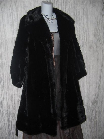 Long Shapely Vintage Coat Thick Black Faux Fur Made in England Small S