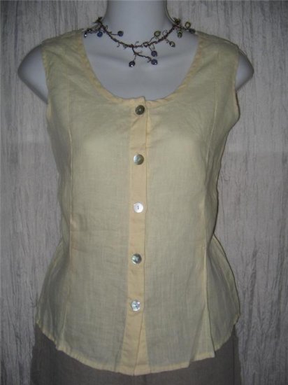 FLAX Yellow Linen Button Shell Tank Top Shirt Jeanne Engelhart Small S