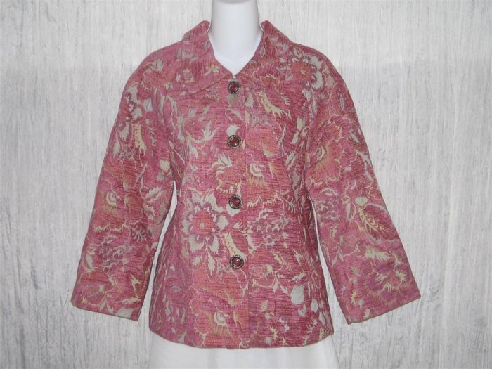New J. Jill Boxy Fuchsia Floral Chenille Tapestry Jacket Coat Medium M
