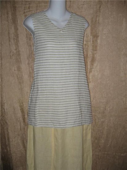 FLAX by Jeanne Engelhart Seersucker Stripe Linen Tank Top Shirt Small S