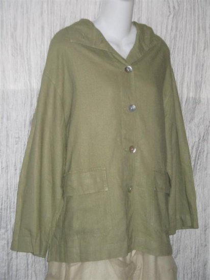 Chico's Design Green Linen Hooded JACKET Size 1 Small S Medium M