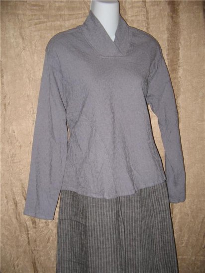 FLAX by Jeanne Engelhart Dusk Gray Falling Leaves SHAPESHIFTER Shirt Tunic Top Small S