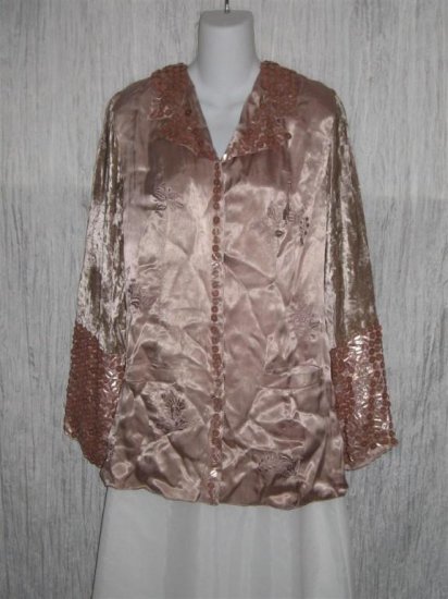 New NATAYA Mauve Embroidered Velvet Button Tunic Jacket Shirt Top Large L