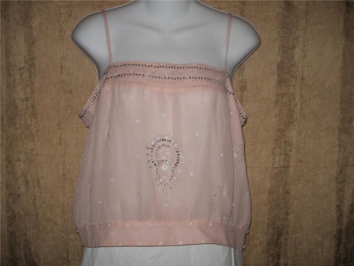 CL Carole Little Pink Silk Beaded Flapper Shirt Top Medium M