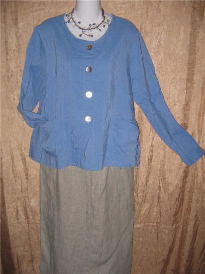 FLAX Textured Blue Boxy Button Jacket Shirt Top Jeanne Engelhart Small S