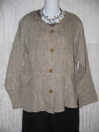 FLAX by Jeanne Engelhart Shapely LINEN Peplum Jacket Shirt Top Small S